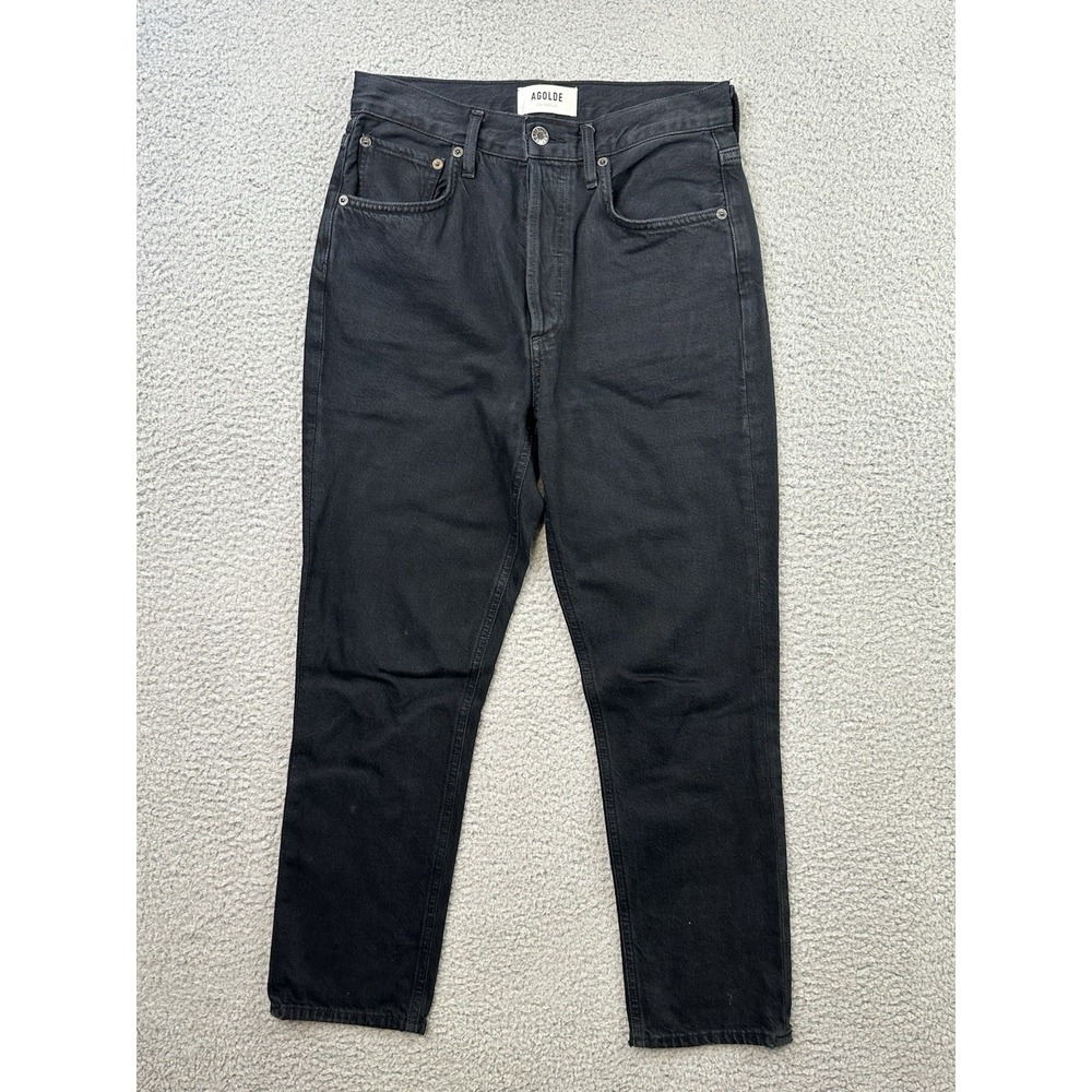 AGOLDE Riley High Rise Straight Crop Jeans Size 25 Black Button Fly A058-1604